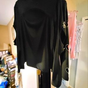 New Black Rhinestone detail  long-sleeved Tops